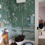 Green wall paper in toilet at Balfour Castle
