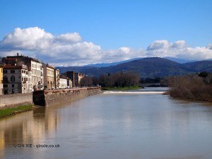 River to mountain view, Florence, Italy