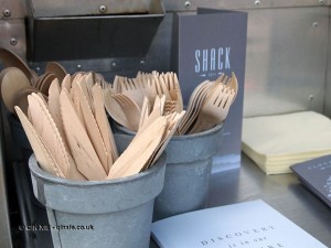 Wooden cutlery at Cloudy Bay Crab Shack with Skye Gyngell