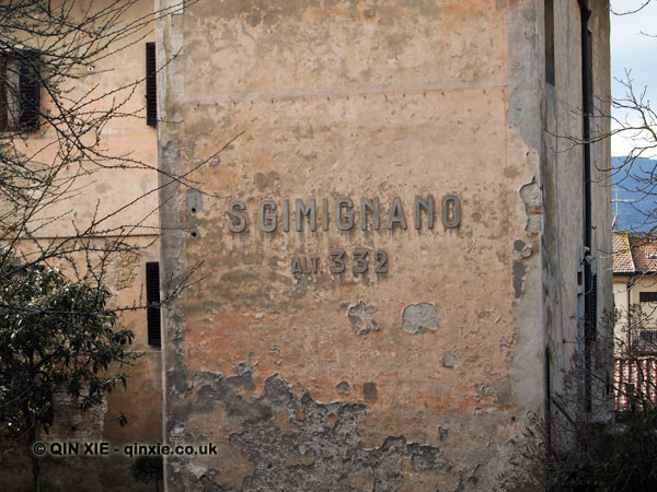 Town sign, San Gimignano, Italy