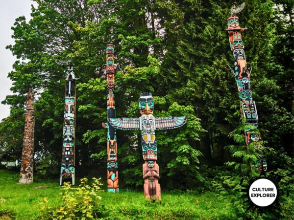 Totem poles in Stanley Park copyright Qin Xie