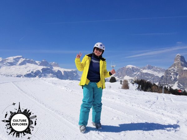 Qin Xie skiing in the Dolomites copyright Qin Xie